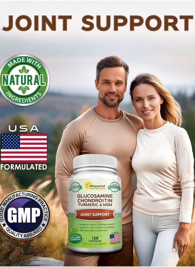 aSquared Nutrition - Glucosamine Chondroitin Turmeric MSM Boswellia - 120 Capsules - Joint Support Supplement - Joint Support Relief Pills for Health - Natural Supplement for Back, Knee & Hands - Image 1