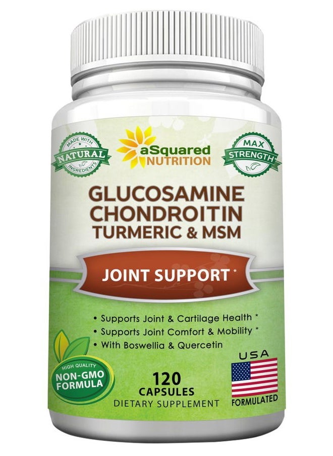 aSquared Nutrition - Glucosamine Chondroitin Turmeric MSM Boswellia - 120 Capsules - Joint Support Supplement - Joint Support Relief Pills for Health - Natural Supplement for Back, Knee & Hands - Image 1