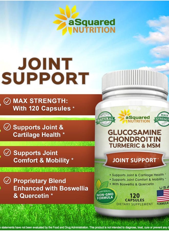 aSquared Nutrition - Glucosamine Chondroitin Turmeric MSM Boswellia - 120 Capsules - Joint Support Supplement - Joint Support Relief Pills for Health - Natural Supplement for Back, Knee & Hands - Image 1