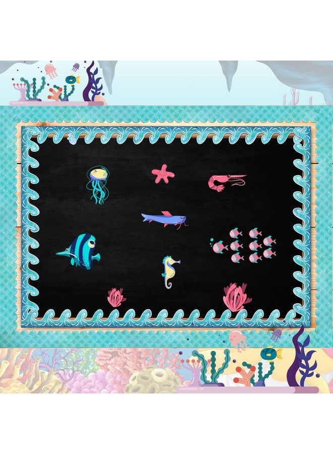 Nezyo 2 Rolls Ocean Waves Bulletin Board Border Blue Turquoise Scallops Bulletin Board Trim Paper Ocean Beach Bulletin Board Decorations Classroom Borders Under The Sea Classroom Decorations 98 Feet - Image 2
