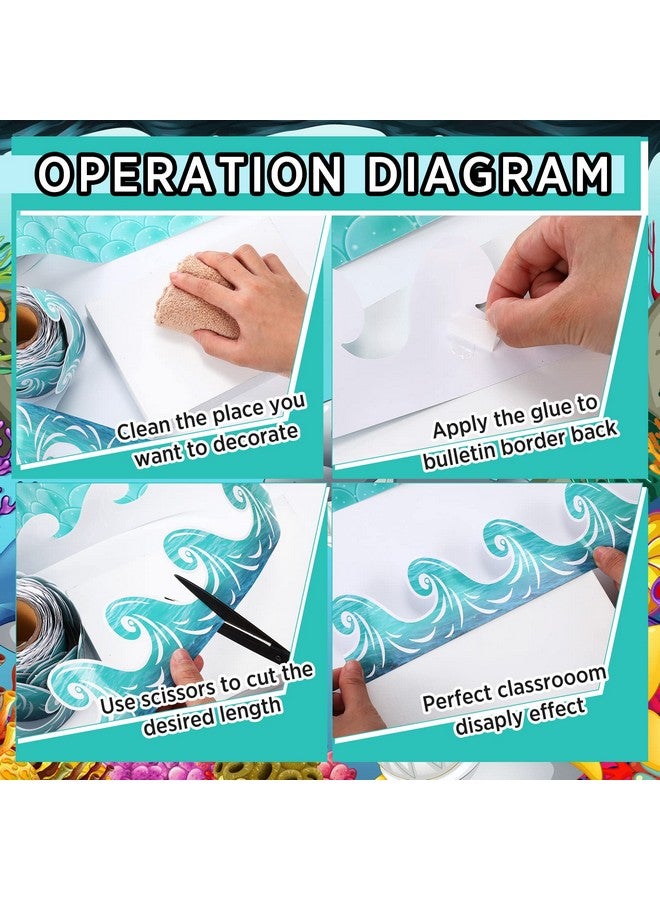 Nezyo 2 Rolls Ocean Waves Bulletin Board Border Blue Turquoise Scallops Bulletin Board Trim Paper Ocean Beach Bulletin Board Decorations Classroom Borders Under The Sea Classroom Decorations 98 Feet - Image 4