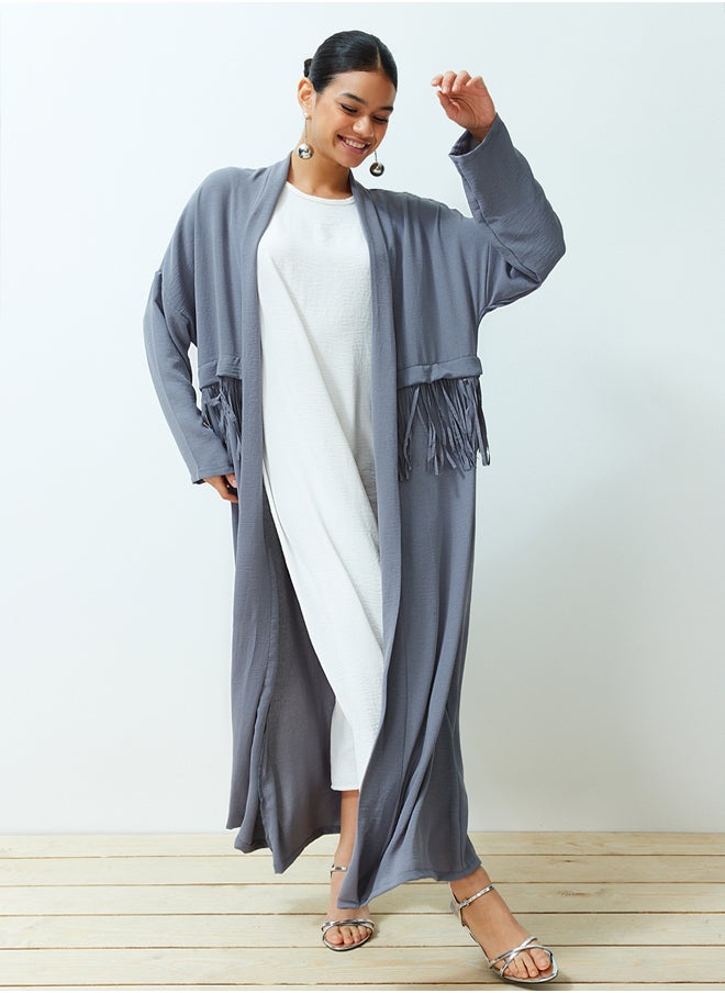 trendyol Gray Tassel Detailed Woven Aerobin Cap & Abaya TCTSS24KF00014  - Image 1