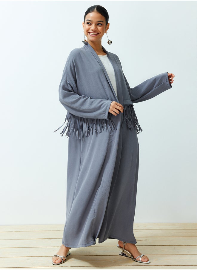 trendyol Gray Tassel Detailed Woven Aerobin Cap & Abaya TCTSS24KF00014  - Image 2