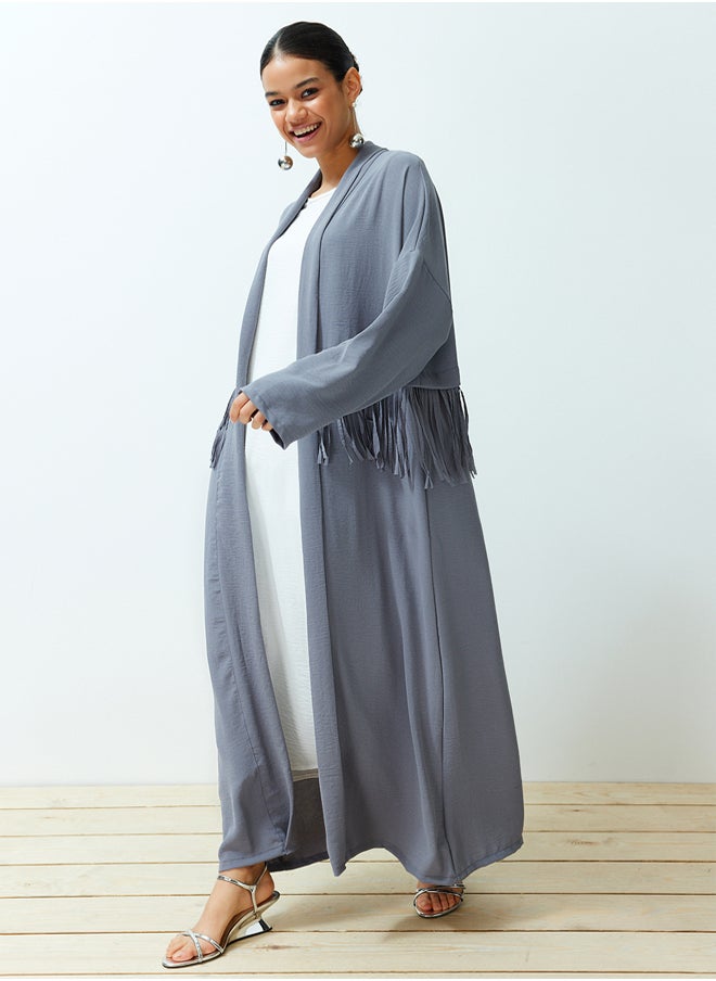 trendyol Gray Tassel Detailed Woven Aerobin Cap & Abaya TCTSS24KF00014  - Image 3