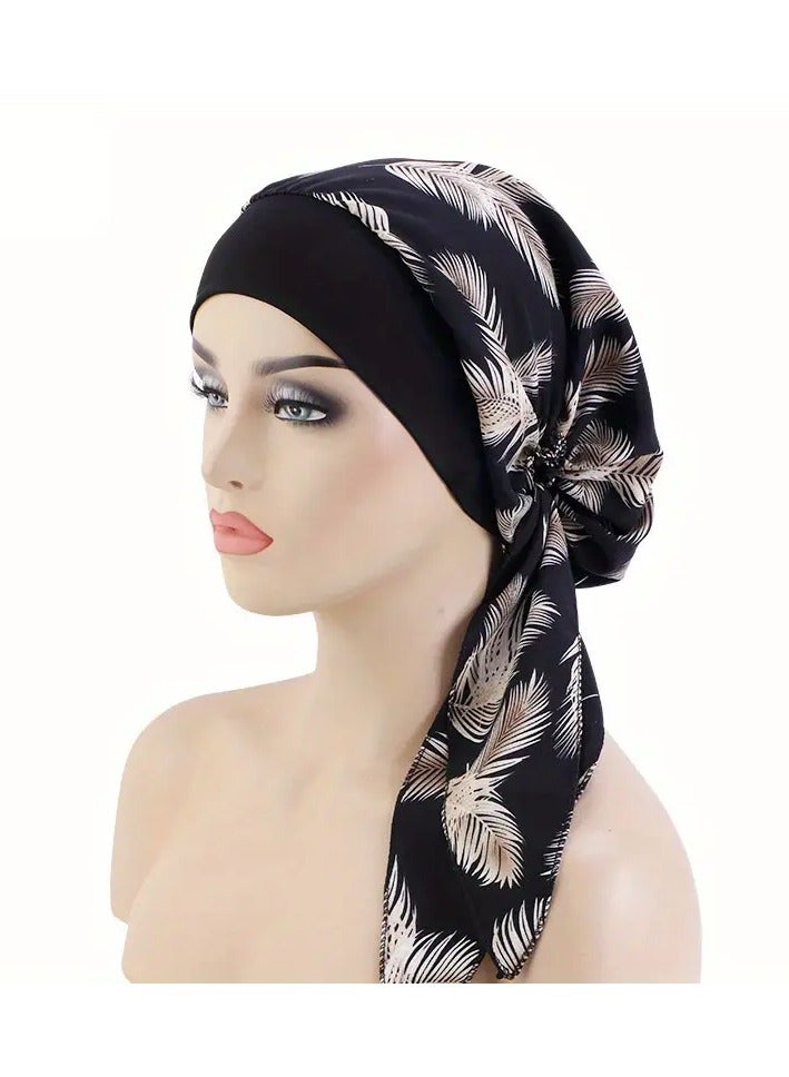 Goolsky Paisley Print Elastic Bonnet Turban Cap Casual Headscarf Pre-tied Elastic Hair Bonnet Lace Up Chemo Hat - Image 1