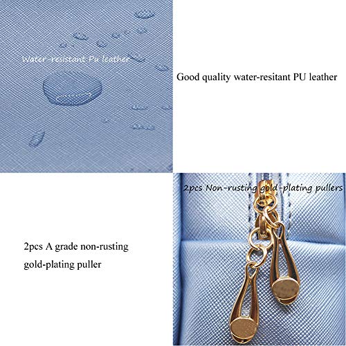 Sohynca PU Leather Cosmetic Bag for Women Minimalism Makeup Bag for Daily Use Portable Storage Purse Small Neat Cosmetic Pouch Water-resistant Toiletry Bag for Travel (Light Blue) - Image 3