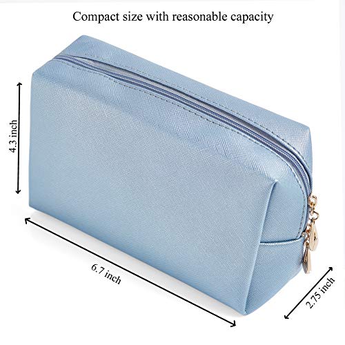 Sohynca PU Leather Cosmetic Bag for Women Minimalism Makeup Bag for Daily Use Portable Storage Purse Small Neat Cosmetic Pouch Water-resistant Toiletry Bag for Travel (Light Blue) - Image 2