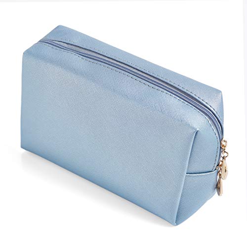 Sohynca PU Leather Cosmetic Bag for Women Minimalism Makeup Bag for Daily Use Portable Storage Purse Small Neat Cosmetic Pouch Water-resistant Toiletry Bag for Travel (Light Blue) - Image 1