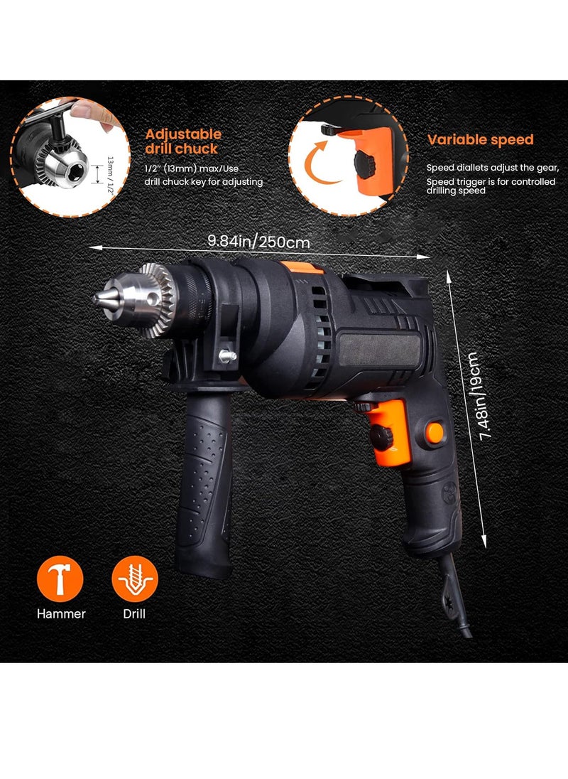 Generic - Electric Drill Set, Corded Electric Hammer Percussion Drill, Variable Speed Screwdriver Drill Drivers with 24 Pieces Accessories Bit, Storage Case Included for Drilling Metal, Concrete & Wood - Image 1
