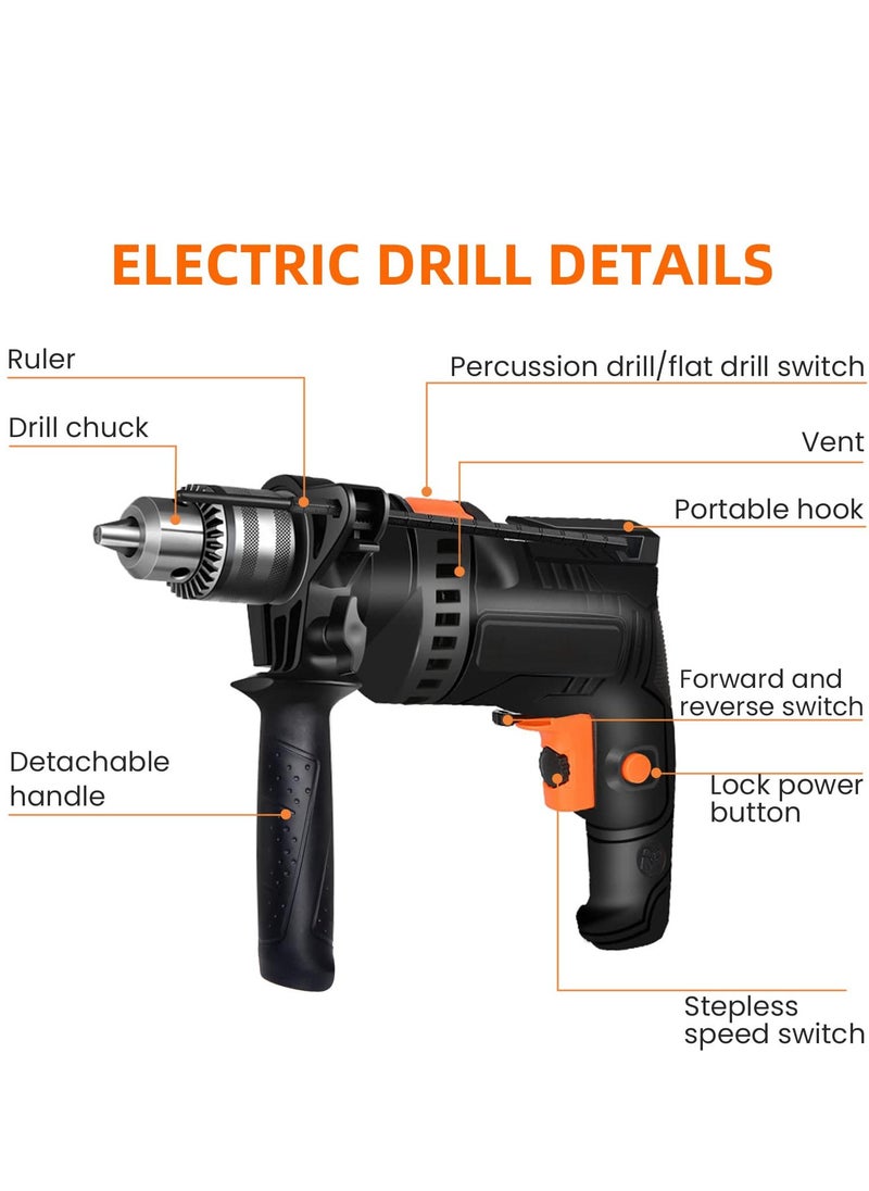 Generic - Electric Drill Set, Corded Electric Hammer Percussion Drill, Variable Speed Screwdriver Drill Drivers with 24 Pieces Accessories Bit, Storage Case Included for Drilling Metal, Concrete & Wood - Image 1