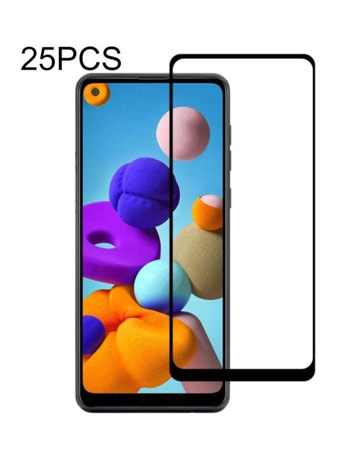 بي جي إم مجموعة لاصقات حماية للشاشة من الزجاج المقوى بدرجة انحناء 2.5D وبتغطية كاملة لهاتف جالاكسي A21، مكونة من 25 قطعة شفاف - Image 1