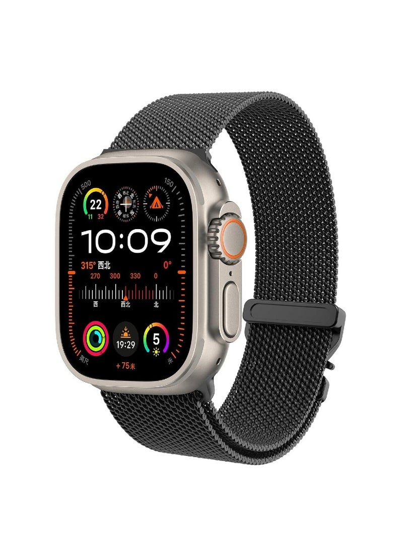 GENNEXT - Stylish Stainless Steel Milanese Band with Double Button Clasp for Apple Watch Ultra 2 | Fits 49mm, 45mm, 44mm, 42mm Black - Image 1