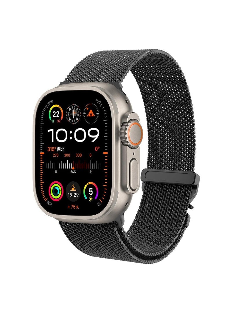 GENNEXT - Stylish Stainless Steel Milanese Band with Double Button Clasp for Apple Watch Ultra 2 | Fits 49mm, 45mm, 44mm, 42mm Black - Image 1