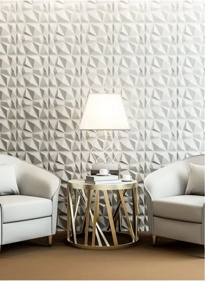 EzzySo - 12 Pcs 3D Wall Panel 3D Texture PVC Wallpaper Diamond Design Decorative Wall Cover For Living Room Lobby Bedroom Office PVC Material White Each 30x30cm - Image 1