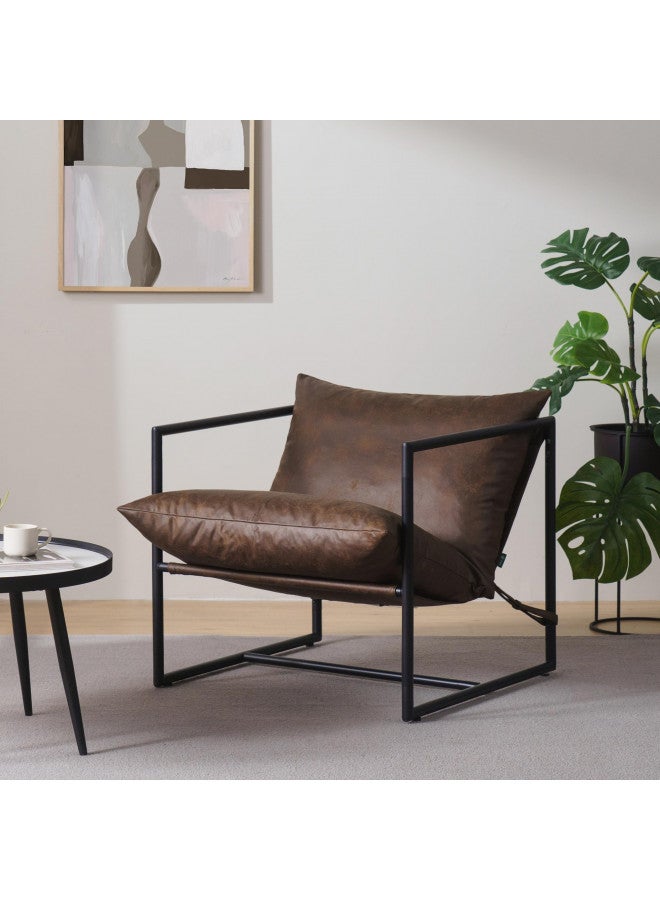 Zinus ZINUS Aidan Faux Leather Sling Accent Chair, Metal Framed Armchair with Shredded Foam Cushioning, Cocoa Brown  - Image 1
