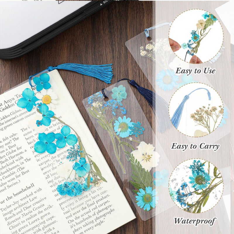 Fuyoooo 376 Pcs DIY Bookmark Making Kit, 150 Bookmark Laminating Pouches Bulk with 150 Tassels and Puncher DIY Projects Party Favor Gift for Reading Women Book Lovers(2 x 6 Inch,Blue Color) - Image 3