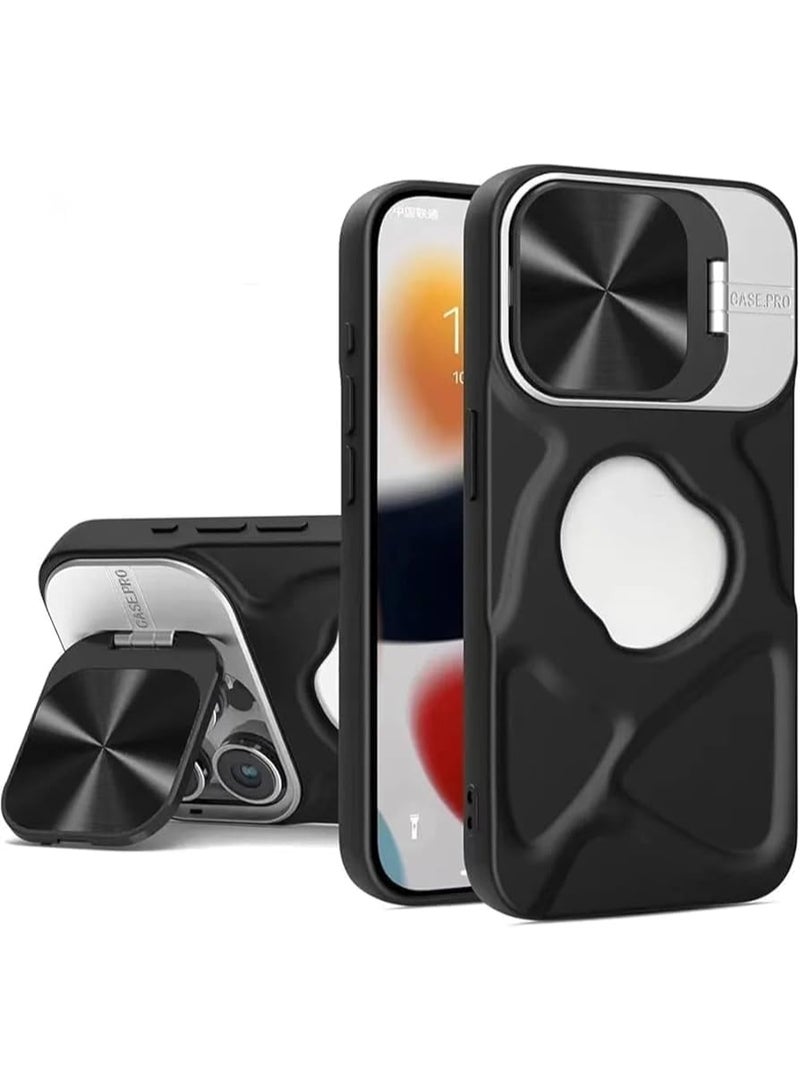 Case Compatible with iPhone 16Plus - Invisible Lens Cover - Military Phone Case - Foldable Stand Function - Magnetic Wireless Charging Phone Case (Black)
