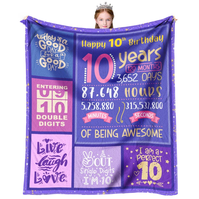 10 Year Old Girl Birthday Gifts 10th Birthday Gift for Girls Gifts for 10 Year Old Girl Double Digits Bday Throw Blanket 60x 50 Girls 10 Yr Old Gift Ideas 10th Bday Decorations