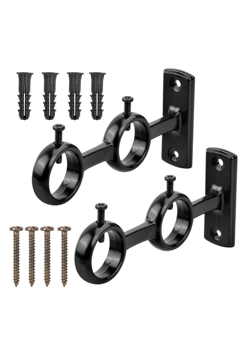 Y&D Bracket for Curtain Pole, 2pcs Double RodHolder, Wall Mount Heavy Duty Adjustable 28mm Rod Window, Bedroom, Home Black  - Image 1