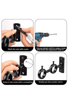 Y&D Bracket for Curtain Pole, 2pcs Double RodHolder, Wall Mount Heavy Duty Adjustable 28mm Rod Window, Bedroom, Home Black  - Image 3