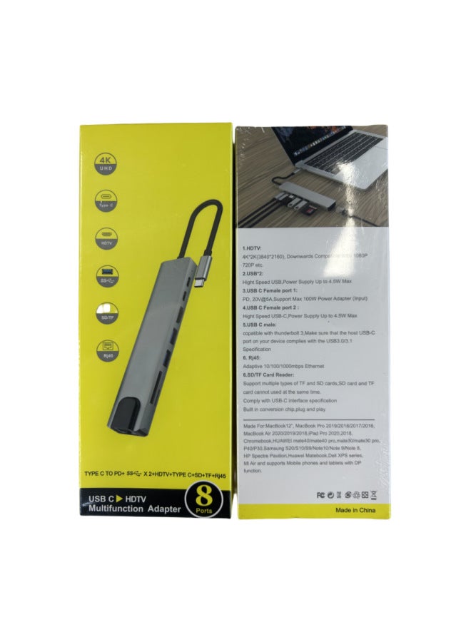 نيوترل محول Type-C إلى HDMI RJ45 PD ثماني في واحد محطة توسعة محول Type-C موزع USB محطة إرساء - Image 1