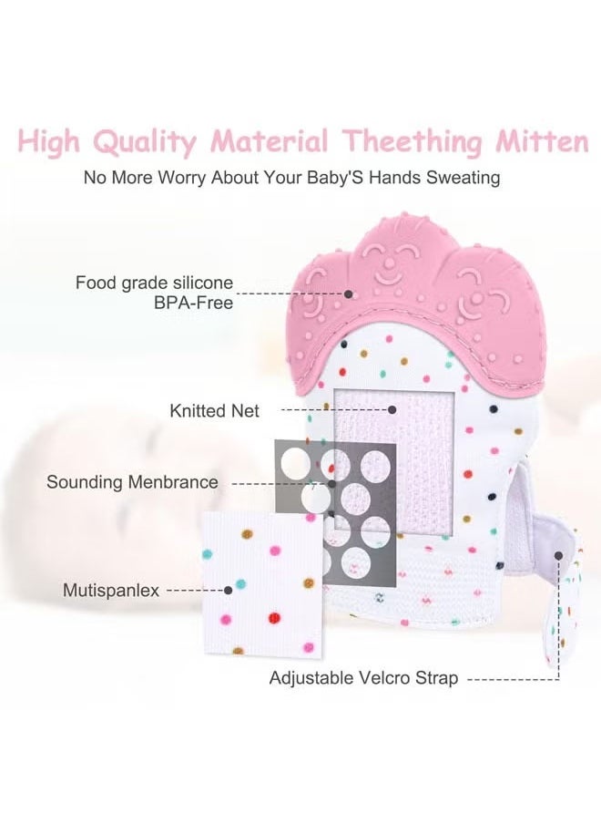 Vinnatsu 2PCS Baby Teething Set For 0-12 Months,Hold & Wear, Includes Baby Chew Toy and Silicone Mitten Teether Glove, Infant Soothing Pain Relief for Baby (Pink)  - Image 4