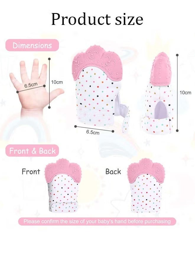 Vinnatsu 2PCS Baby Teething Set For 0-12 Months,Hold & Wear, Includes Baby Chew Toy and Silicone Mitten Teether Glove, Infant Soothing Pain Relief for Baby (Pink)  - Image 2