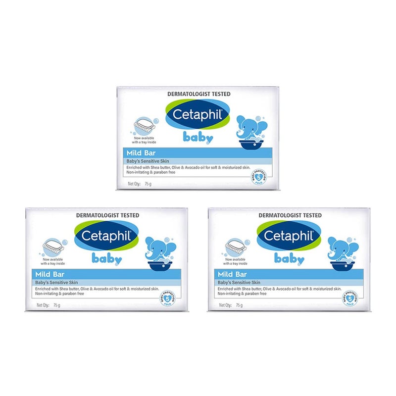 Cetaphil Baby Mild Bar for Face and Body Pack of 3 75g x 3 Sensitive Skin - Image 1