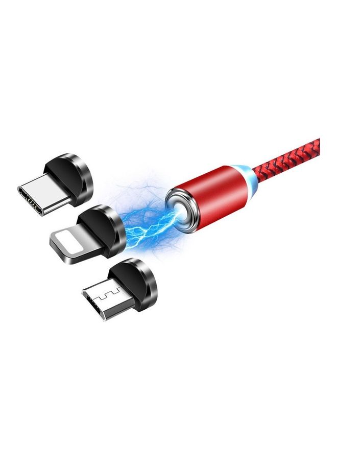 3-In-1 USB Magnetic Charging Cable With Plug Red - Image 1