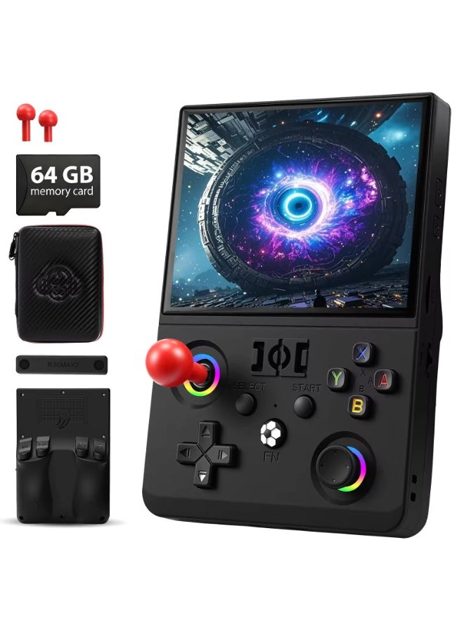 R36MAX 2 Retro Handheld Game Console 4.5 Inch IPS Screen Portable Gaming Device Linux System 64GB Built-In Games Pocket Video Game Player Rechargeable Classic Entertainment Console Black - Image 1