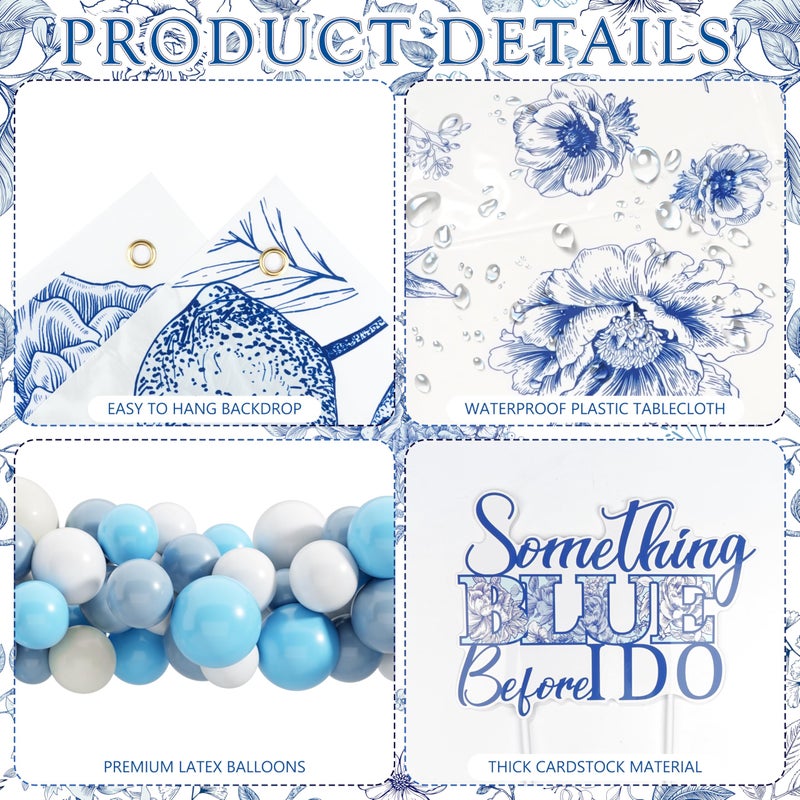 THAWAY Something Blue Before I Do Bridal Shower Decorations,127 PCS Blue Bachelorette Party Decorations with Coquette Bow Balloon Arch Kit Floral Backdrop Tablecloth Banner Garland Cake Topper Veil - Image 4