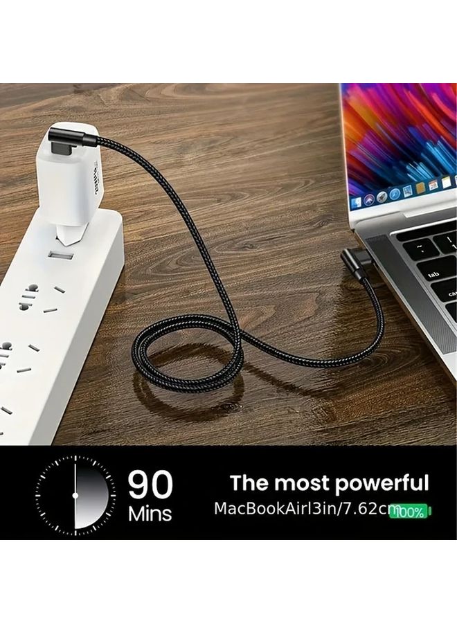 90 Degree USB C Fast Charging Cable 60W Black 1m Braided Type C Cable for Phones and Tablets - Image 4