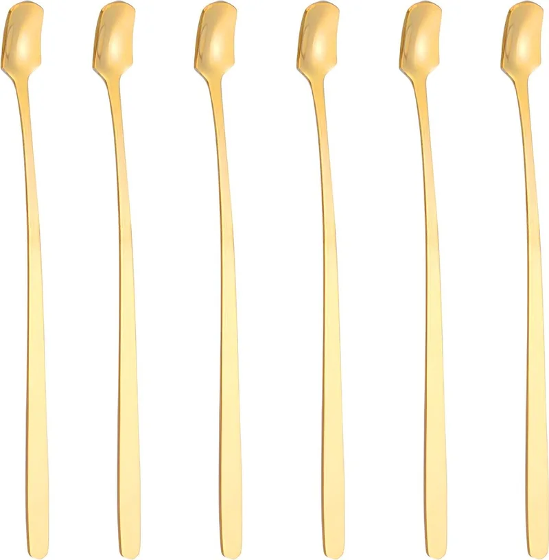 Chavin Steel 17 cm Gold 6 Pieces Long Coffee and Smoothie Mixing Spoon CIN577SR-6