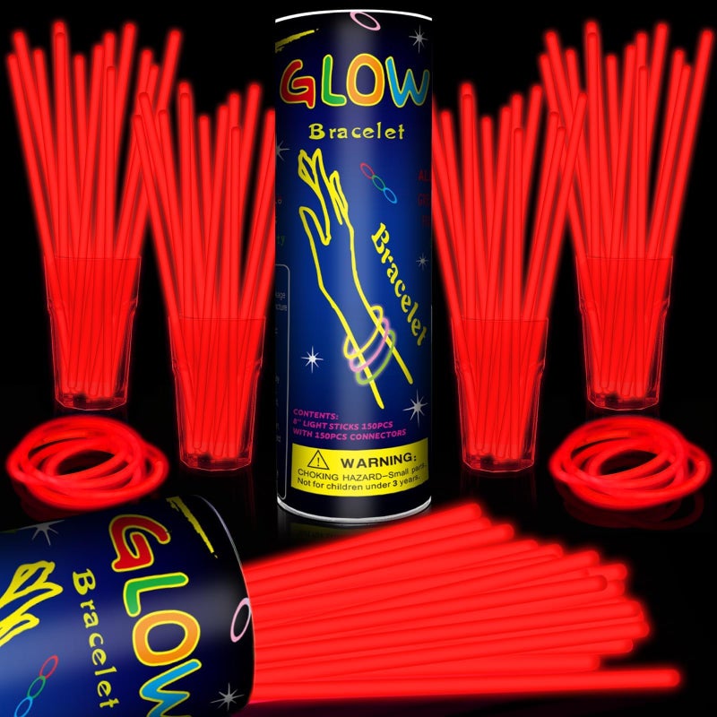 Taikula 200 Pack 8 Glow Sticks Bulk Party Favors Red Light Up Sticks with Connectors Neon Glow in the Dark Party Supplies Bracelets for Holiday Birthday Party Decoration Red - Image 3