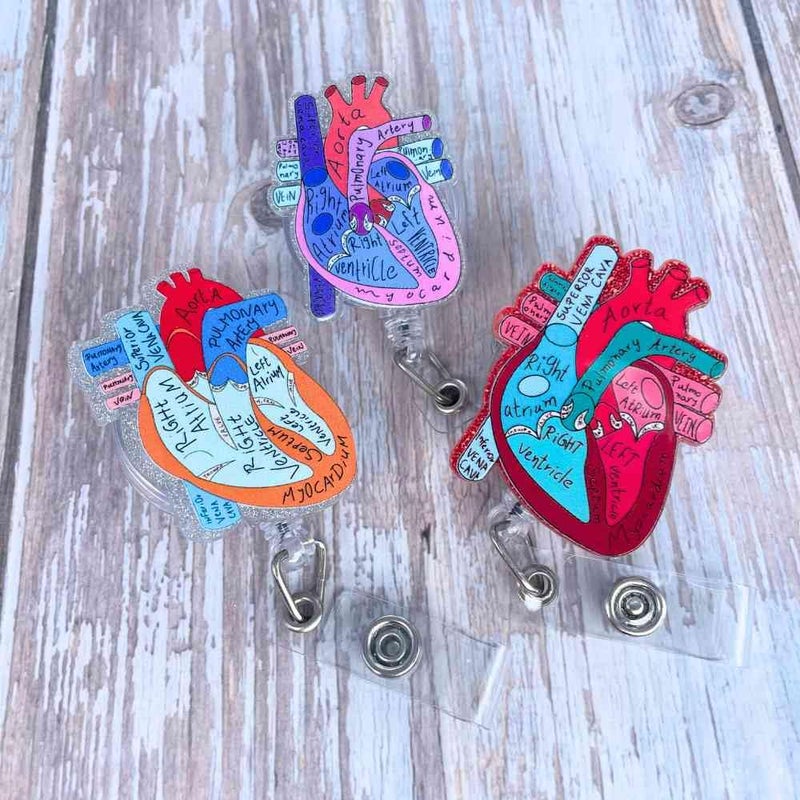 YJ PREMIUMS 3 PC Cardiac Heart Phlebotomy Badge Reel Holder Retractable with ID Name Card Tag Clip for Nurse Nurses Nursing Anatomy Surgery Student Doctor CNA RN MA ICU LPN Medical Hospital Accessories - Image 4