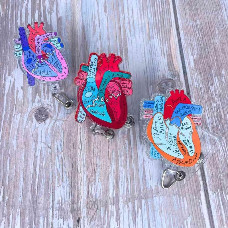 YJ PREMIUMS 3 PC Cardiac Heart Phlebotomy Badge Reel Holder Retractable with ID Name Card Tag Clip for Nurse Nurses Nursing Anatomy Surgery Student Doctor CNA RN MA ICU LPN Medical Hospital Accessories - Image 5