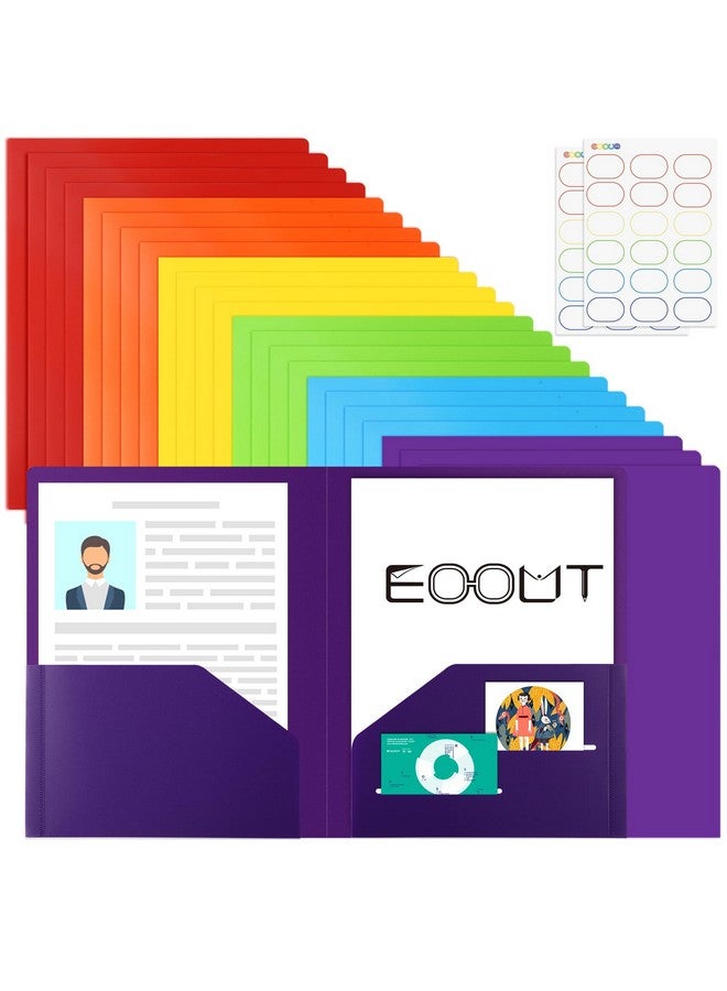 EOOUT 24Pcs Folders With Pockets Plastic Pocket Folders Two Pocket Folders With Label 6 Colors Letter Size A4 Size For Office Teaching Students And School - Image 1