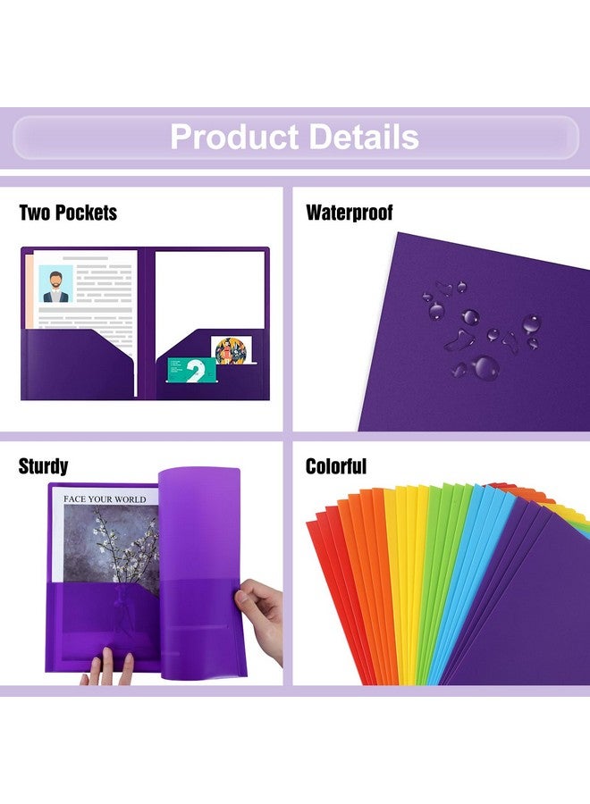 EOOUT 24Pcs Folders With Pockets Plastic Pocket Folders Two Pocket Folders With Label 6 Colors Letter Size A4 Size For Office Teaching Students And School - Image 3