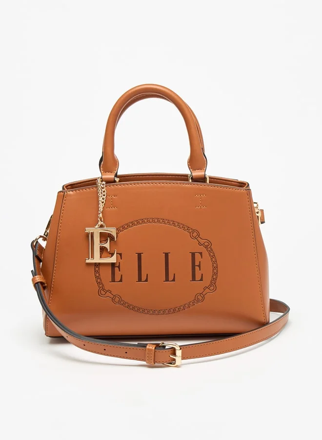 ELLE Elle Monogram Embossed Tote Bag with Zip Closure and Double Handle