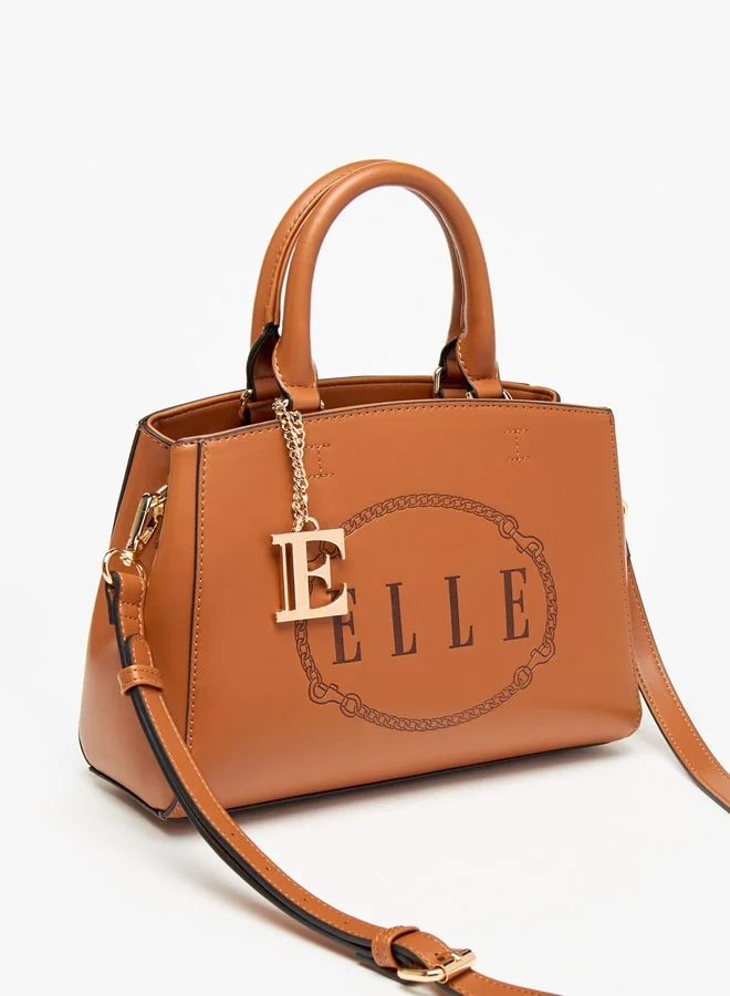 ELLE Elle Monogram Embossed Tote Bag with Zip Closure and Double Handle