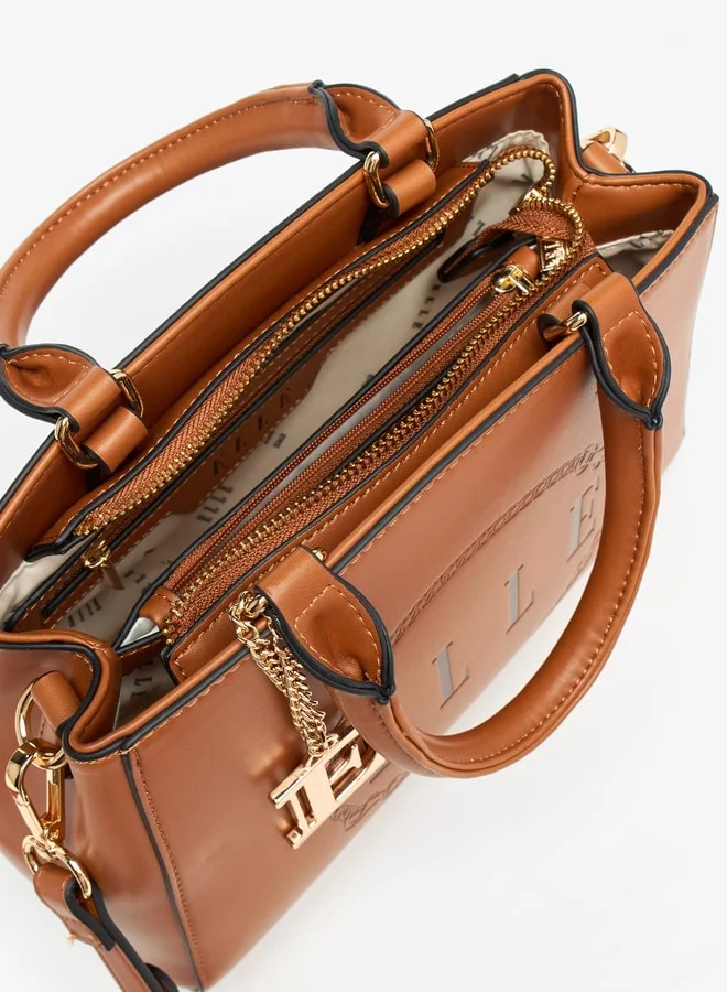 ELLE Elle Monogram Embossed Tote Bag with Zip Closure and Double Handle