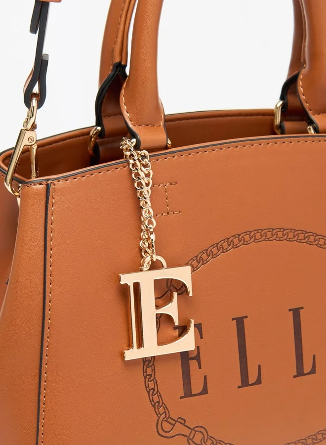 ELLE Elle Monogram Embossed Tote Bag with Zip Closure and Double Handle