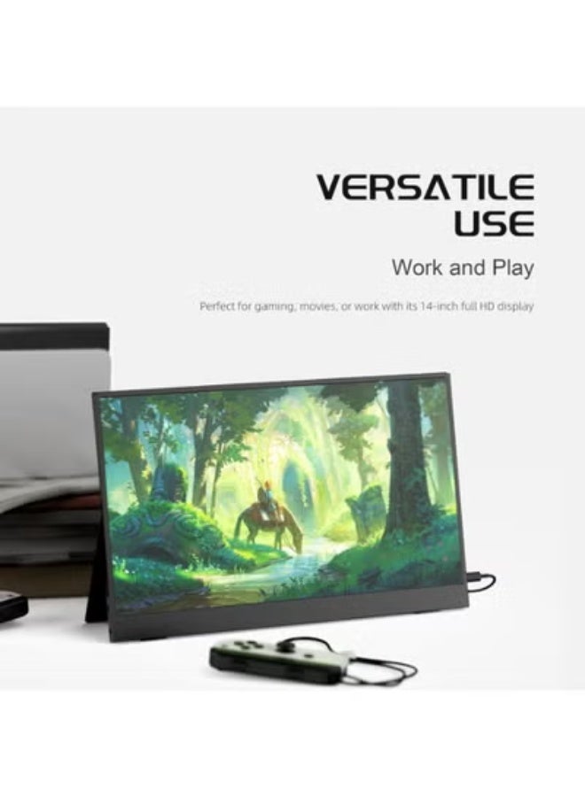 شاشة محمولة 14 بوصة نحيفة جدًا - شاشة صغيرة بدقة FHD 1920x1080 للألعاب والعمل والدراسة مع غطاء جلدي مغناطيسي - Image 3