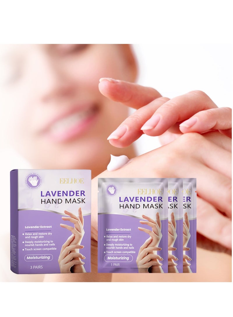 EELHOE 3 Pairs Hand Mask for Hard Skin, Callus Remover for Rough Cracked, Dry Hand, Dead Skin Removal, Hand Mask for Baby Soft Hand , Spa Experience at Home & Gift Ideas, Lavender Scented - Image 1