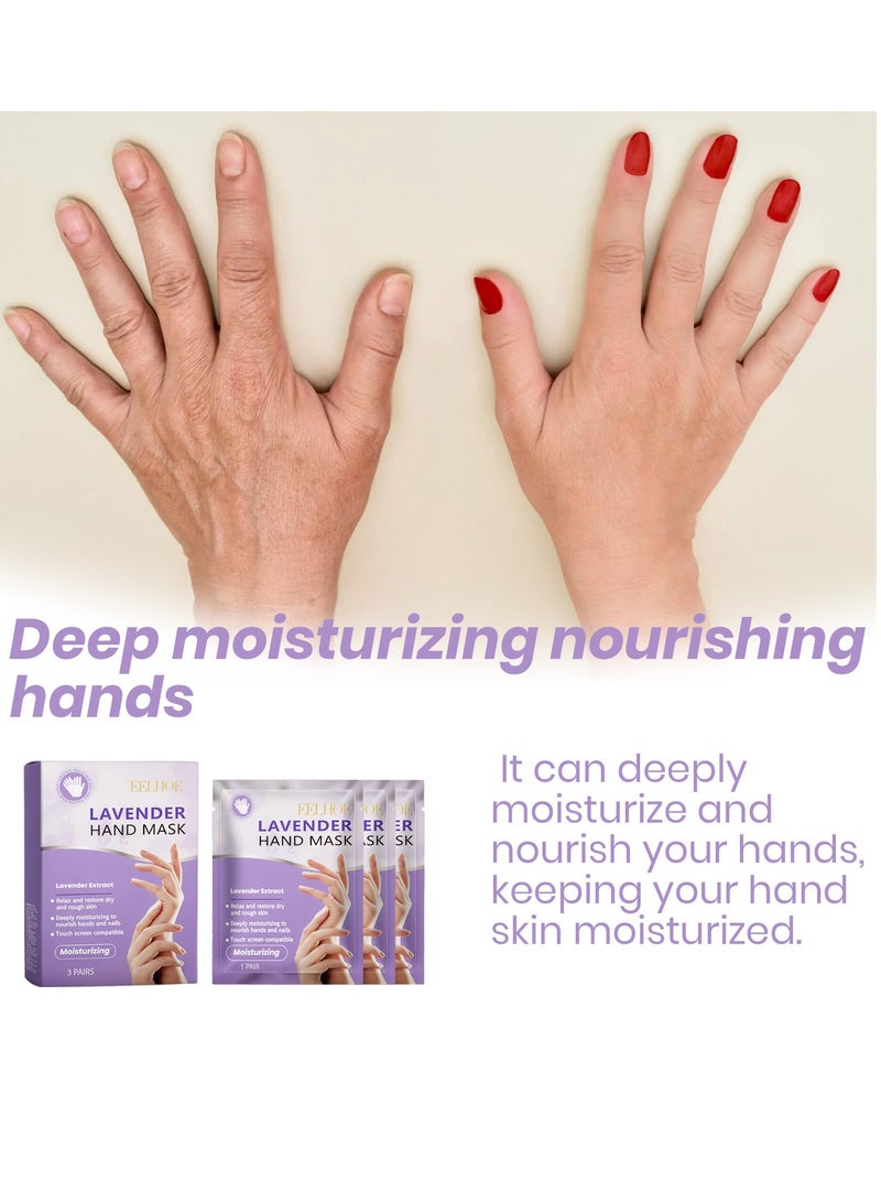 EELHOE 3 Pairs Hand Mask for Hard Skin, Callus Remover for Rough Cracked, Dry Hand, Dead Skin Removal, Hand Mask for Baby Soft Hand , Spa Experience at Home & Gift Ideas, Lavender Scented - Image 5