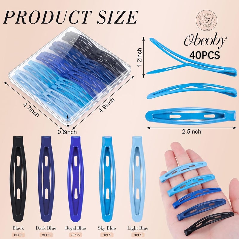obeoby 40 قطعة من مشابك الشعر المعدنية، مقاس 2.36 بوصة، إكسسوارات للنساء والفتيات (أزرق، 5 ألوان) - Image 2