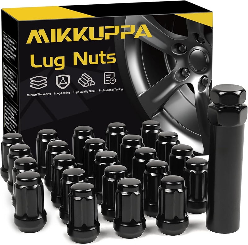 MIKKUPPA 23pcs 1/2"-20 Lug Nuts for Jeep Wrangler, Liberty, Grand Cherokee - Black Closed End with Socket Key - Image 1