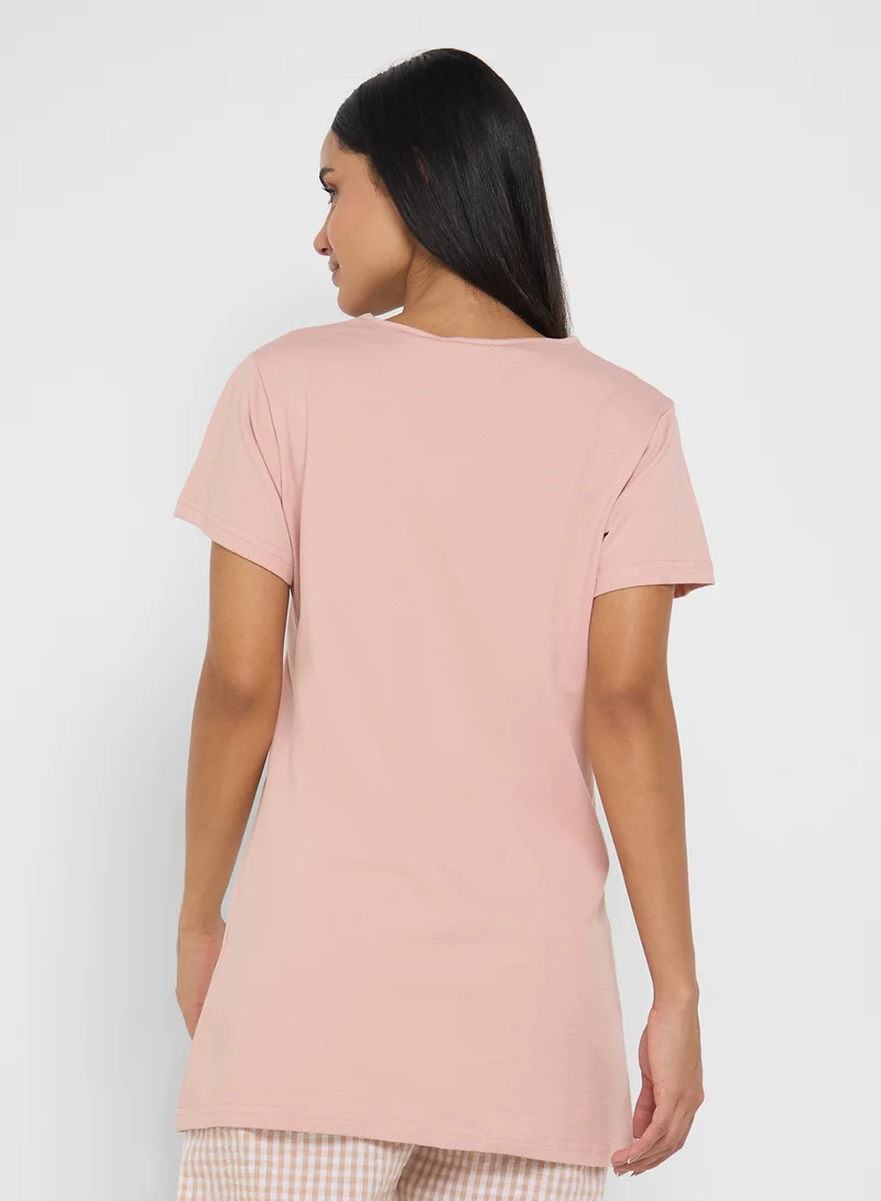 جينجر Cotton Graphic T-Shirt Night Dress