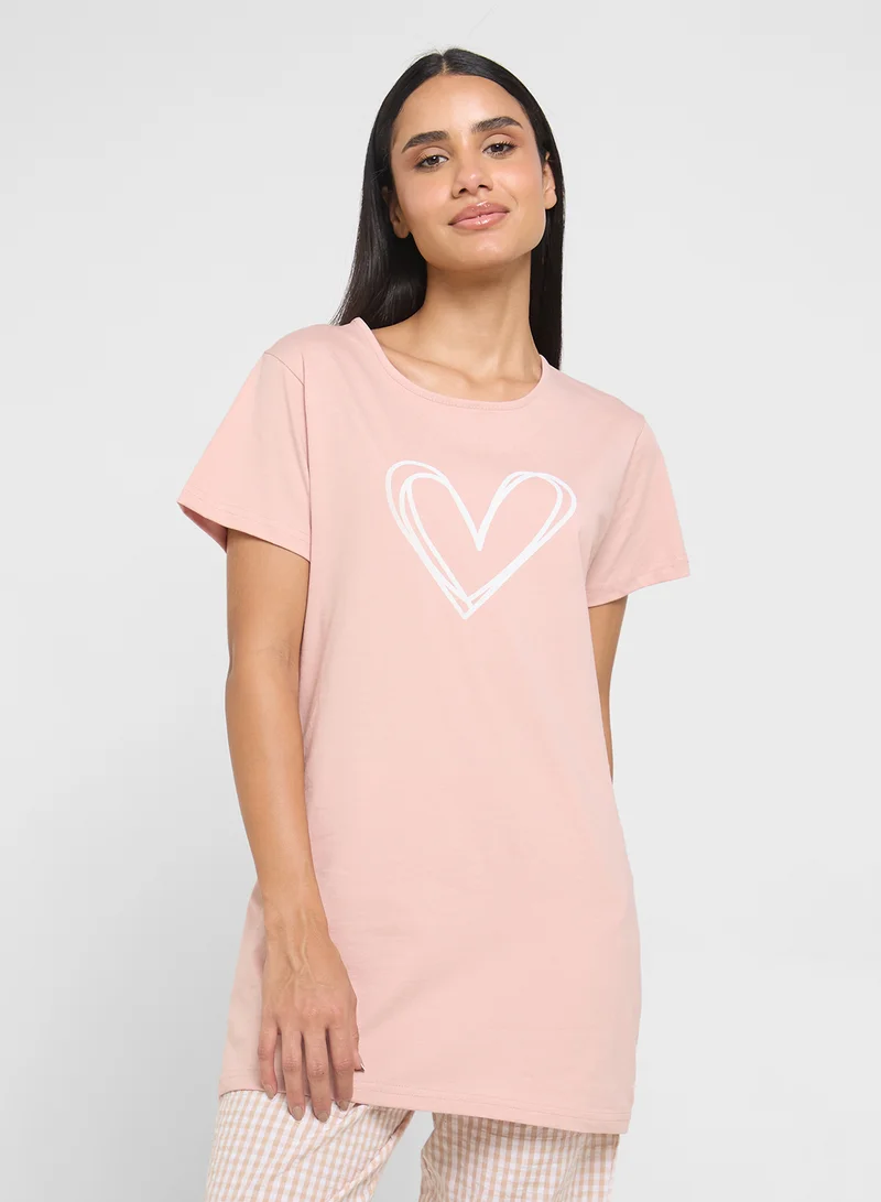 جينجر Cotton Graphic T-Shirt Night Dress