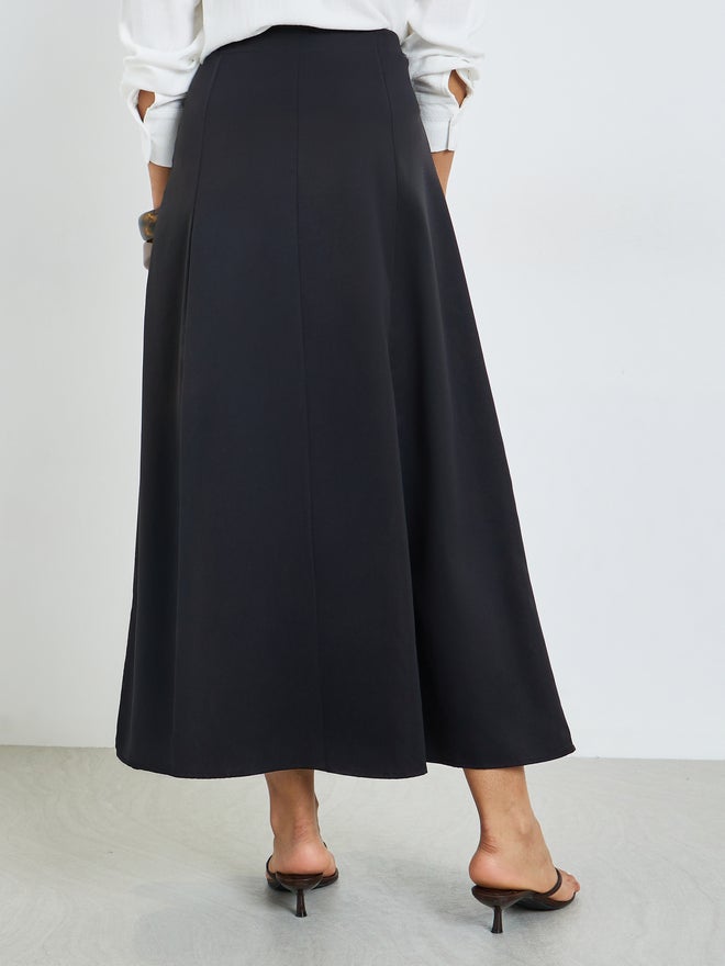 Styli Black Solid A-Line Maxi Skirt - Image 4